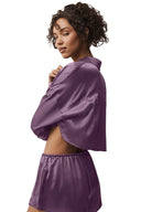 Silk Luminous Cropped Button Down Long Sleeve - Plum Kiss - Unmatched Kicks - ALO