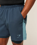 Sport 5" 2 in 1 Shorts slim fit Stealth Blue/Storm Blue - Unmatched Kicks - GYMSHARK
