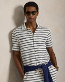Striped Pointelle-Ribbed Camp Shirt Pale Cream/Newport Navy - Unmatched Kicks-ralph lauren