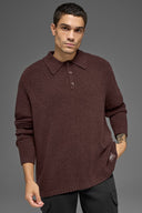 Textured Knit Long Sleeve Polo Brownstone - Unmatched Kicks - ALO