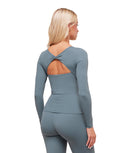 Twist Back Long Sleeve Top body fit Iron Blue - Unmatched Kicks - GYMSHARK