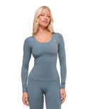 Twist Back Long Sleeve Top body fit Iron Blue - Unmatched Kicks - GYMSHARK