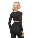 Twist Front Long Sleeve Crop Top body fit Black - Unmatched Kicks - GYMSHARK