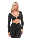 Twist Front Long Sleeve Crop Top body fit Black - Unmatched Kicks - GYMSHARK