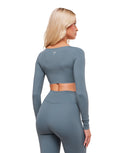 Twist Front Long Sleeve Crop Top body fit Iron Blue - Unmatched Kicks - GYMSHARK