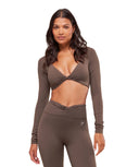 Twist Front Long Sleeve Crop Top body fit Iron Walnut Brown - Unmatched Kicks - GYMSHARK