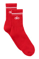 Unisex Half - Crew Throwback Sock - Bright Red/White - Unmatched Kicks - ALO