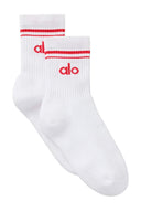 Unisex Half - Crew Throwback Sock - White/Bright Red - Unmatched Kicks - ALO