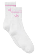 Unisex Half - Crew Throwback Sock - White/Candy Heart Pink - Unmatched Kicks - ALO