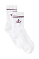 Unisex Half - Crew Throwback Sock - White/Plum Kiss - Unmatched Kicks - ALO