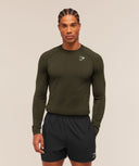 Vital Seamless Long Sleeve T-Shirt Slim Fit Strength Green/Canvas Green - Unmatched Kicks-GYMSHARK
