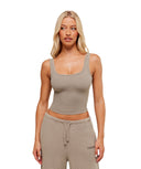 Waffle Cropped Tank Lifestyle Brown - Unmatched Kicks - GYMSHARK