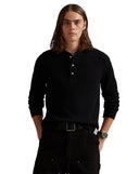 Waffle - Knit Cotton Henley Shirt Polo Black - Unmatched Kicks - ralph lauren