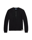 Waffle - Knit Cotton Henley Shirt Polo Black - Unmatched Kicks - ralph lauren