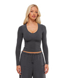 Waffle Long Sleeve Top body fit Onyx Grey - Unmatched Kicks - GYMSHARK