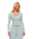 Waffle Long Sleeve Top body fit Smoke Blue - Unmatched Kicks - GYMSHARK