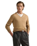 Washable Wool V - Neck Sweater Camel Melange - Unmatched Kicks - ralph lauren