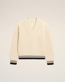 White Ribbed Wool V Neck Ami De Coeur Sweater - Unmatched Kicks - Ami Paris
