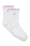 Women's Lettuce Edge Sock - White/Candy Heart Pink - Unmatched Kicks - ALO