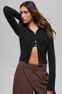 Wool Cashmere Ribbed Noble Full Zip Hoodie Black - Unmatched Kicks-ALO