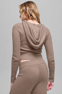 Wool Cashmere Ribbed Noble Full Zip Hoodie Chai Latte - Unmatched Kicks-ALO