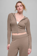 Wool Cashmere Ribbed Noble Full Zip Hoodie Chai Latte - Unmatched Kicks-ALO