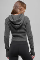 Wool Cashmere Ribbed Noble Full Zip Hoodie Platinum Grey - Unmatched Kicks-ALO