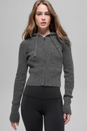 Wool Cashmere Ribbed Noble Full Zip Hoodie Platinum Grey - Unmatched Kicks-ALO